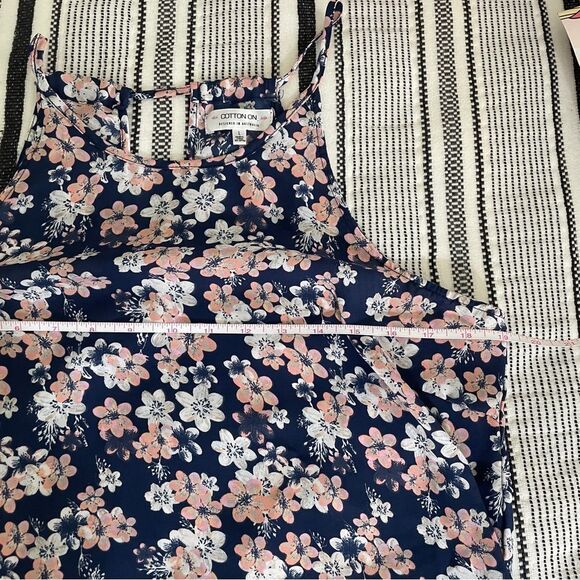 Cotton On Floral Sleeveless Ruched Racerback Blouse Large Navy Pink Cottagecore - Picture 8 of 11
